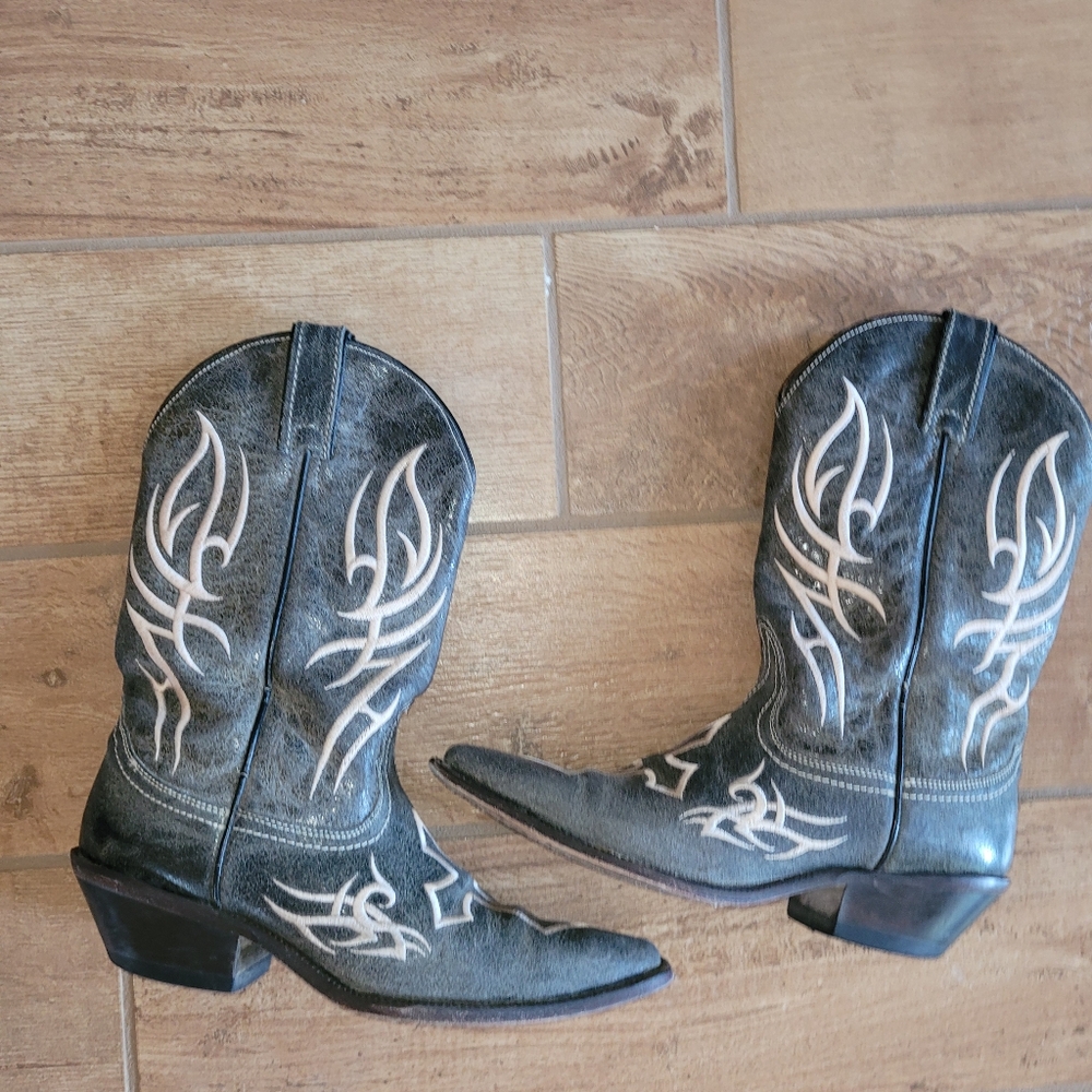 Justin Grey Women 8.5 Boots Western Cowgirl Leather - Picture 2 of 12
